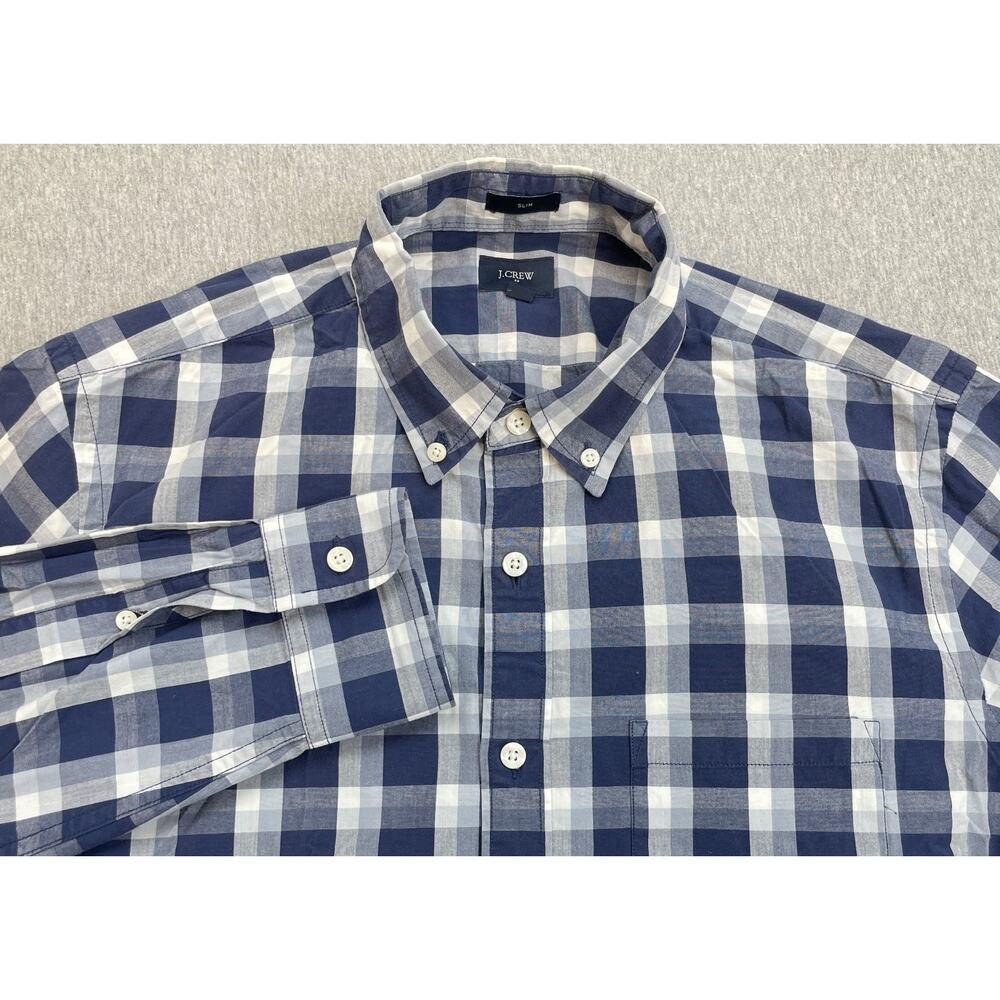J Crew Shirt Men Medium White Plaid 100% Cotton Long Sleeve Slim Fit Button Down